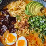 Samyang Buldak Ramen Noodle Soup in a bowl, spicy Korean instant noodles with a vibrant red broth and toppings, perfect for lovers of bold flavors