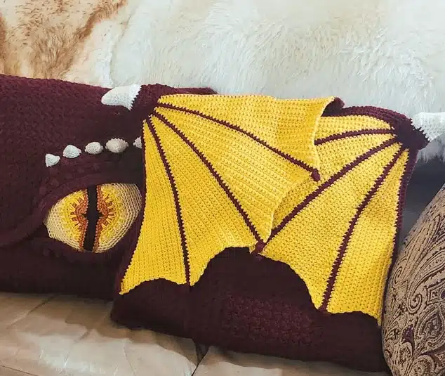 16 Best Free Crochet Dragon Patterns for Beginners & Experts 2 Dragon Wing Pillow