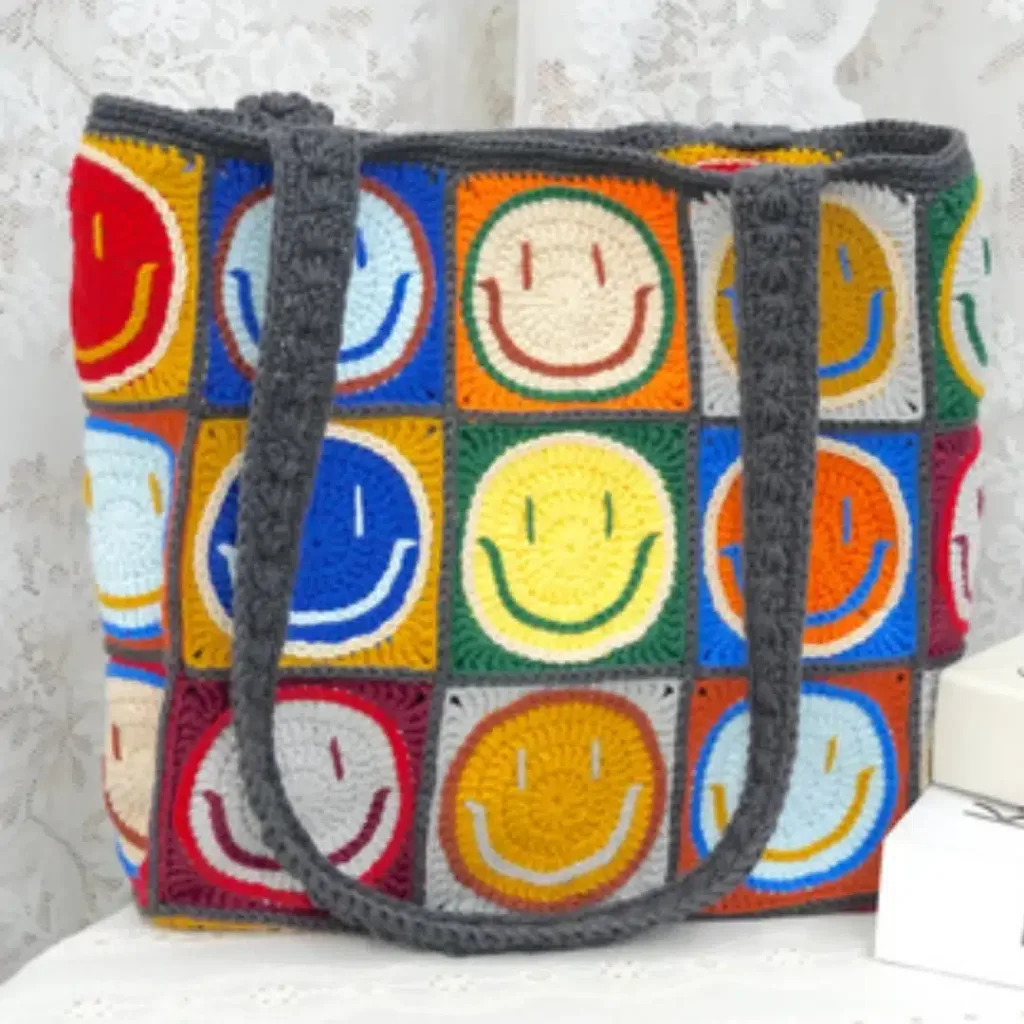 Smiley Face Granny Square Tote Bag