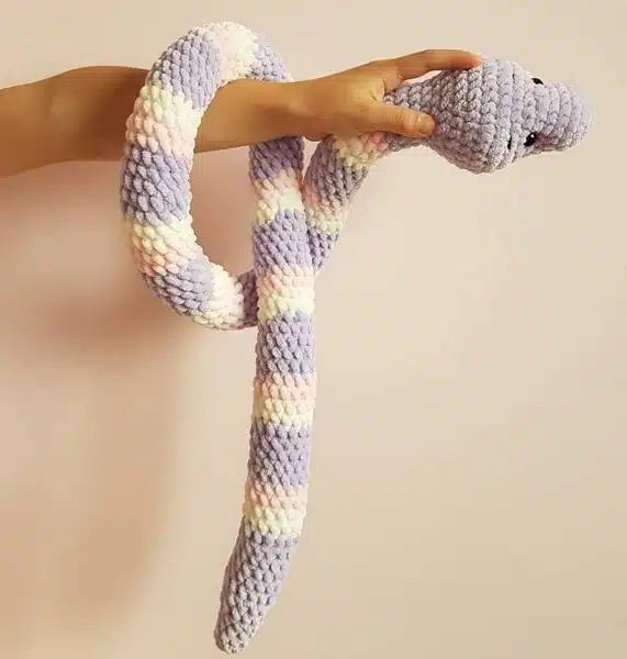 cute snake crochet pattern made with plush yarn