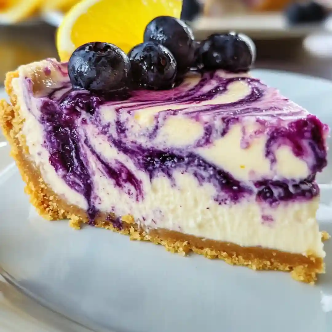 Blueberry Swirl Lemon Cheesecake (No Cracks!)