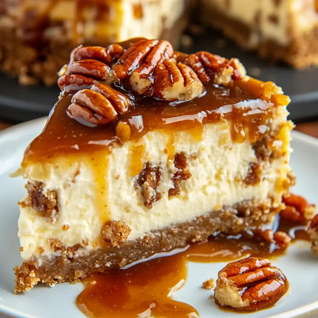 Pecan Pie Cheesecake with Caramel Sauce