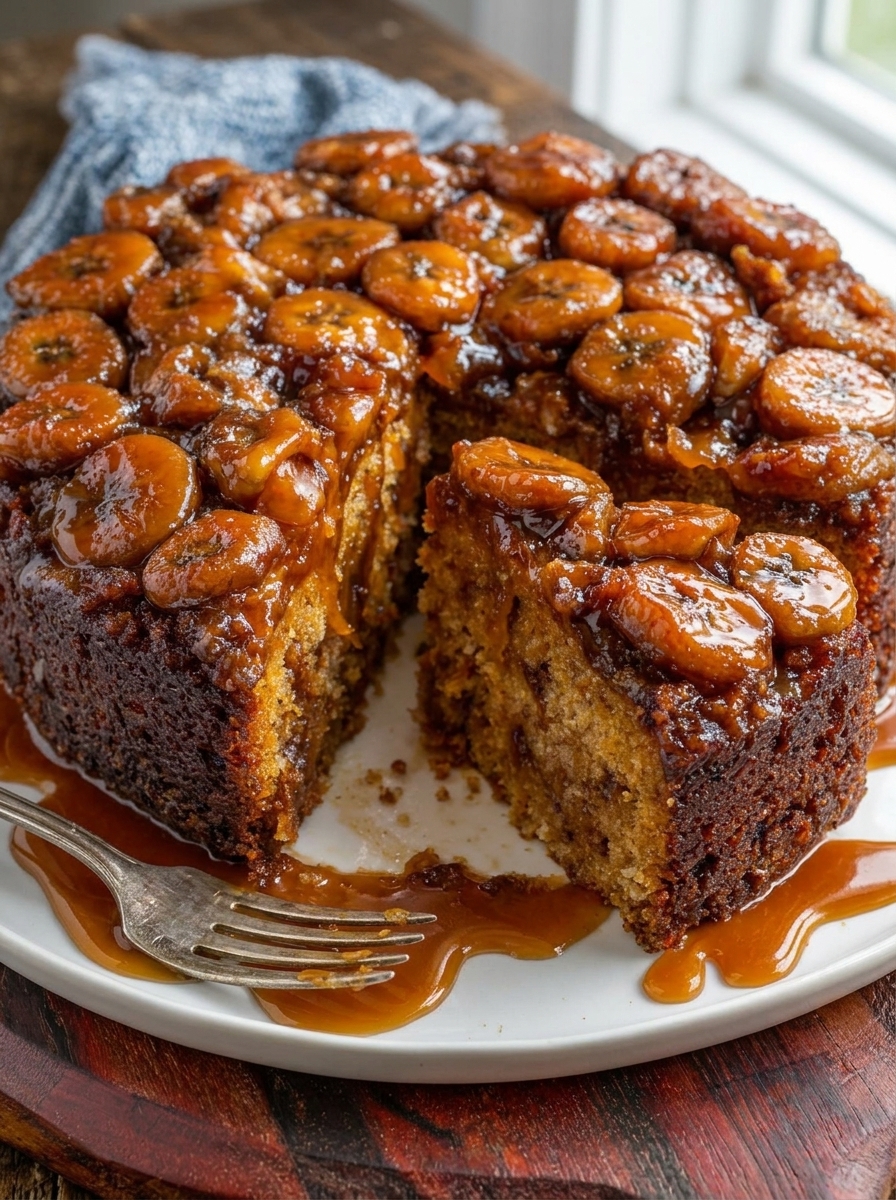 Caramel Banana Upside Down Cake (with Chocolate!)