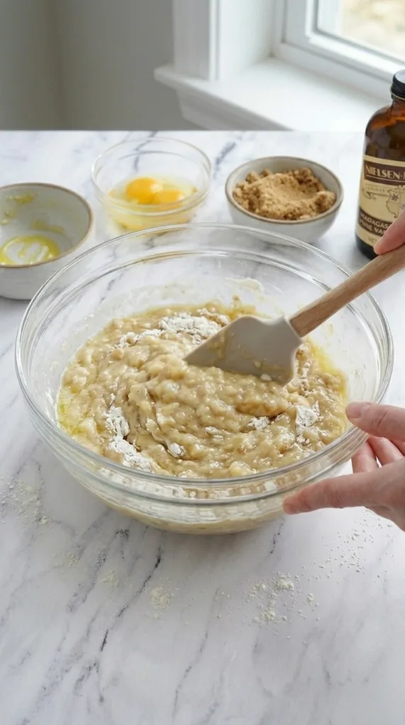 Combining wet and dry for banana bread batter