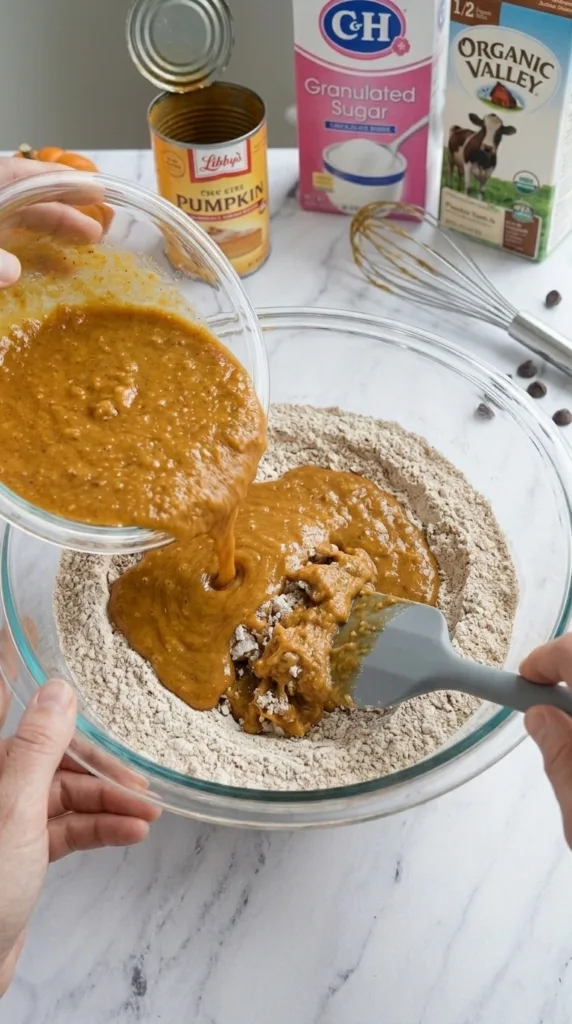 Combining wet and dry for pumpkin spice latte bread batter