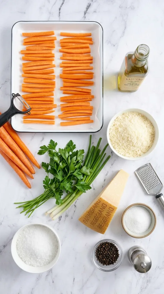 Key ingredients for Parmesan Roasted Carrot Fries