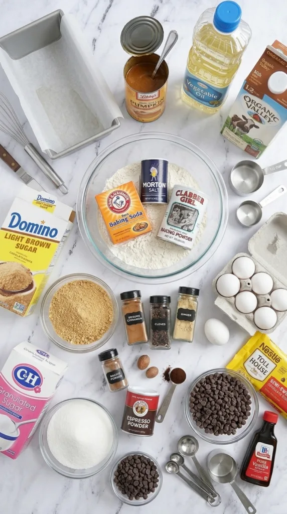Key ingredients for this Chocolate Chip Pumpkin Spice Latte Bread