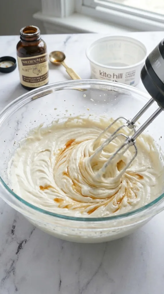 Whipping cream cheese base until light and creamy