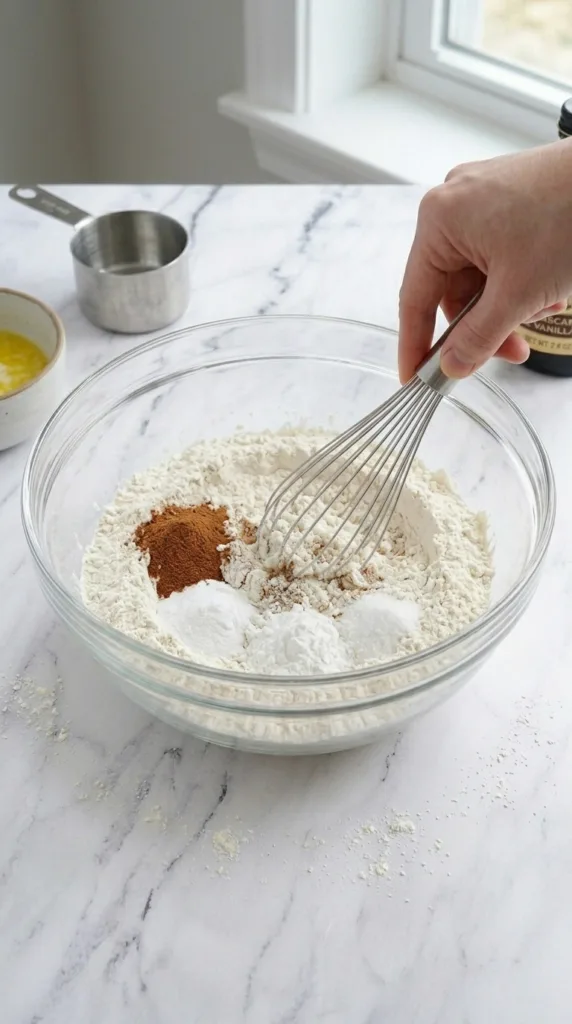 Whisking dry ingredients for banana bread