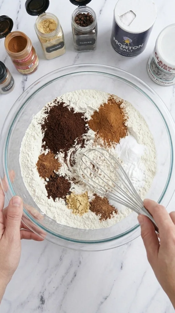 Whisking dry ingredients for pumpkin spice latte bread