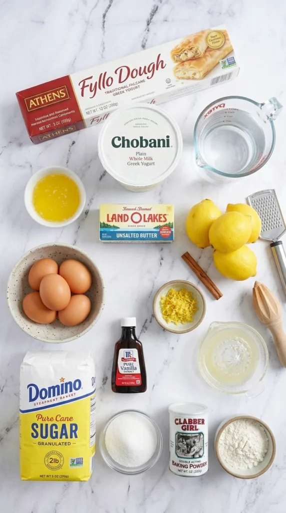 Key ingredients for Lemonopita Greek Lemon Cake