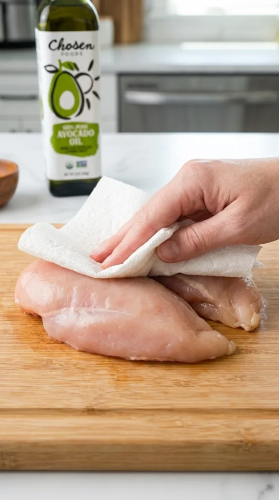 Best Juicy Chicken 101 Recipe 11 Patting chicken breasts dry for perfect sear in juicy chicken recipe