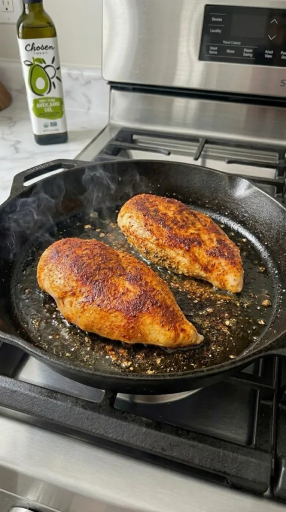 Best Juicy Chicken 101 Recipe 13 Searing seasoned chicken breasts for golden crust in juicy chicken recipe