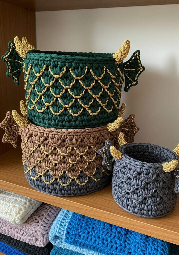 Crochet Dragon Basket Set - Crochet Dragon Ideas: 25 Amazing Projects