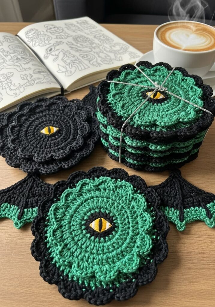 Crochet Dragon Coaster Set - Crochet Dragon Ideas: 25 Amazing Projects