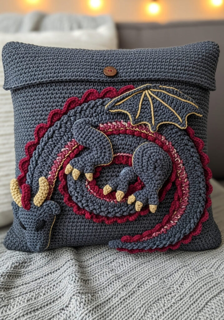 Crochet Dragon Pillow Cover - Crochet Dragon Ideas: 25 Amazing Projects