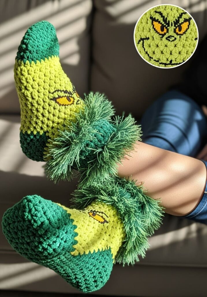 Cute Crochet Grinch Sock Designs for Winter