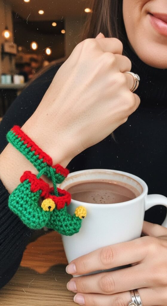 Elf Shoe Charm Crochet Bracelet