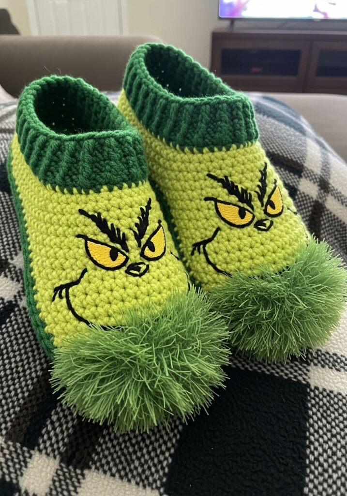 Grinch Slippers Crochet Inspiration for Cute Winter Makes