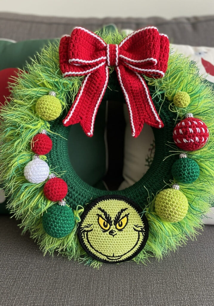 Holiday Crochet Inspiration Grinch Wreath Ideas