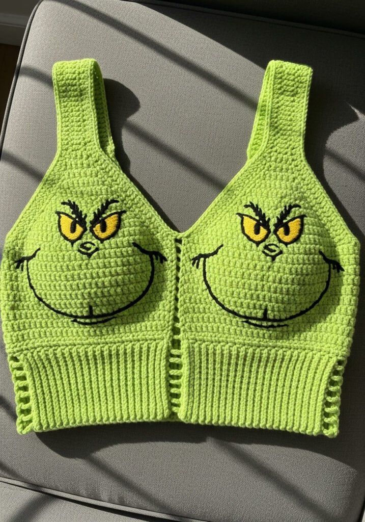 Holiday Fashion Ideas Crochet Grinch Crop Top Inspiration