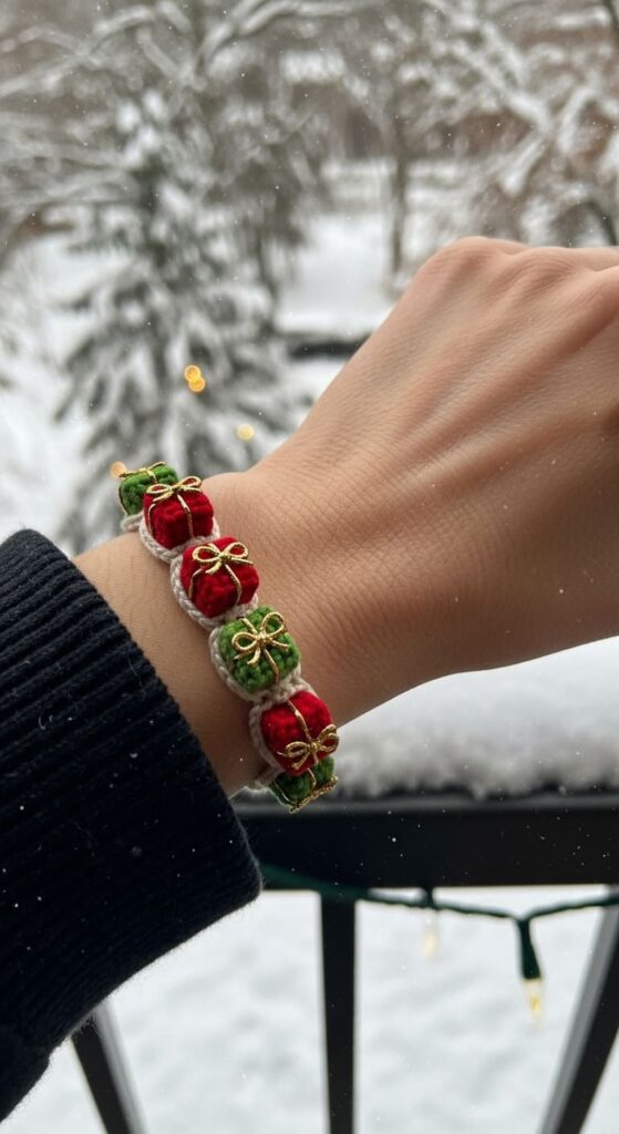 Holiday Gift Box Crochet Bracelet
