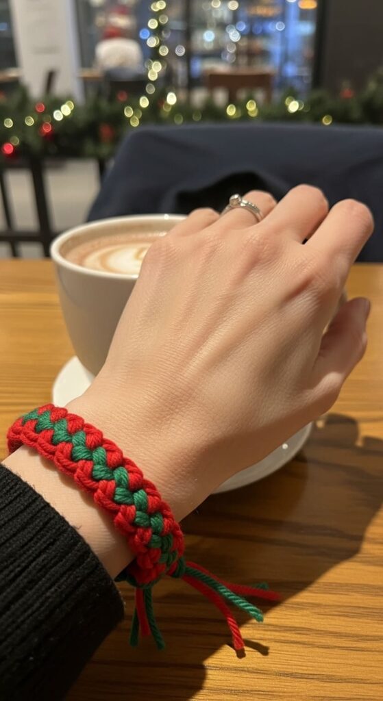 Red & Green Braided Holiday Crochet Bracelet