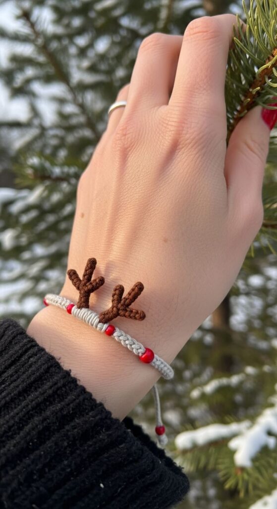 Reindeer Antler Charm Crochet Bracelet