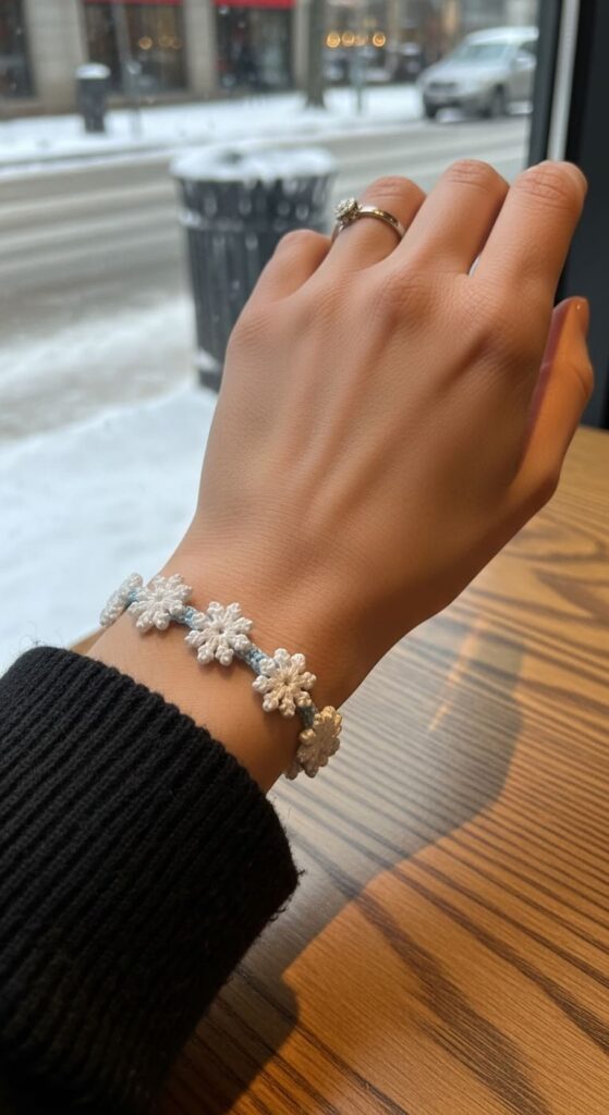 Snowflake Charm Band Crochet Bracelet