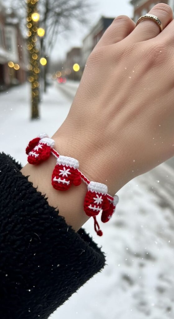 Winter Mittens Crochet Bracelet