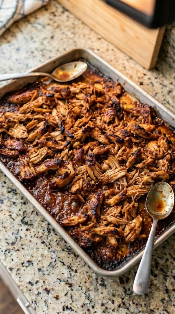 Broiling shredded chicken barbacoa for crispy edges