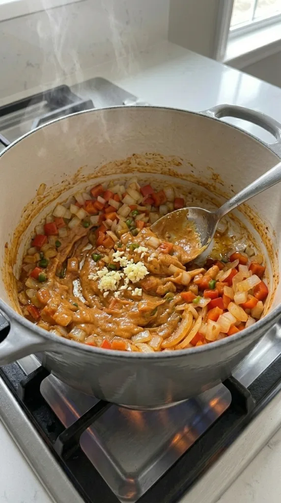 Best Creamy Chicken Corn Chowder 15 Building roux with flour and spices for thick chicken corn chowder texture
