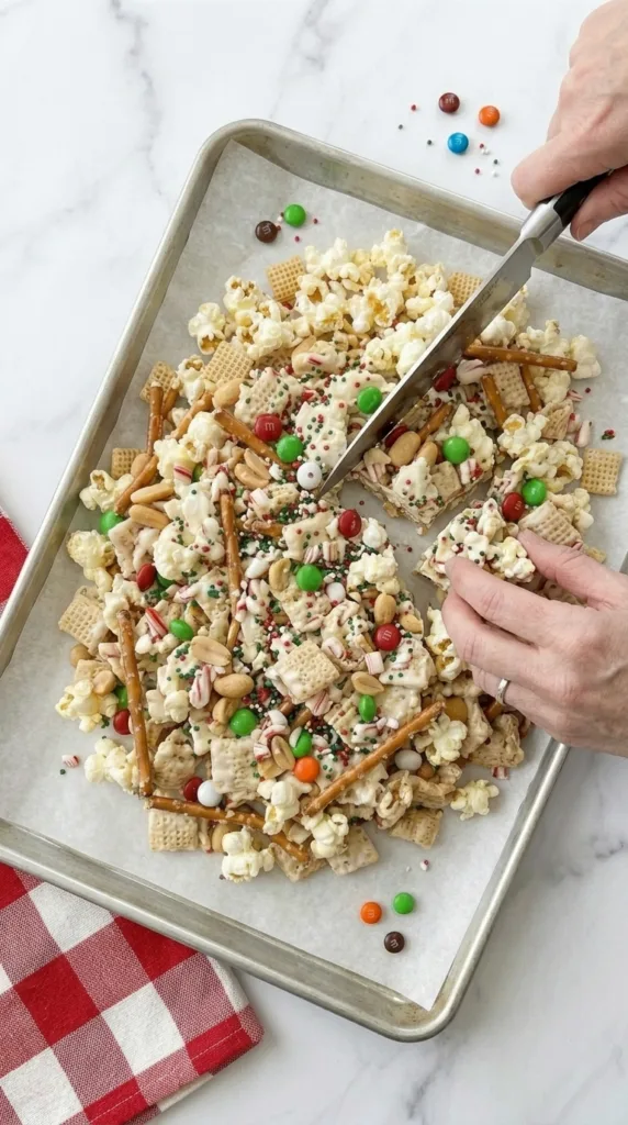 Chilled and broken reindeer chow—crisp and ready to serve