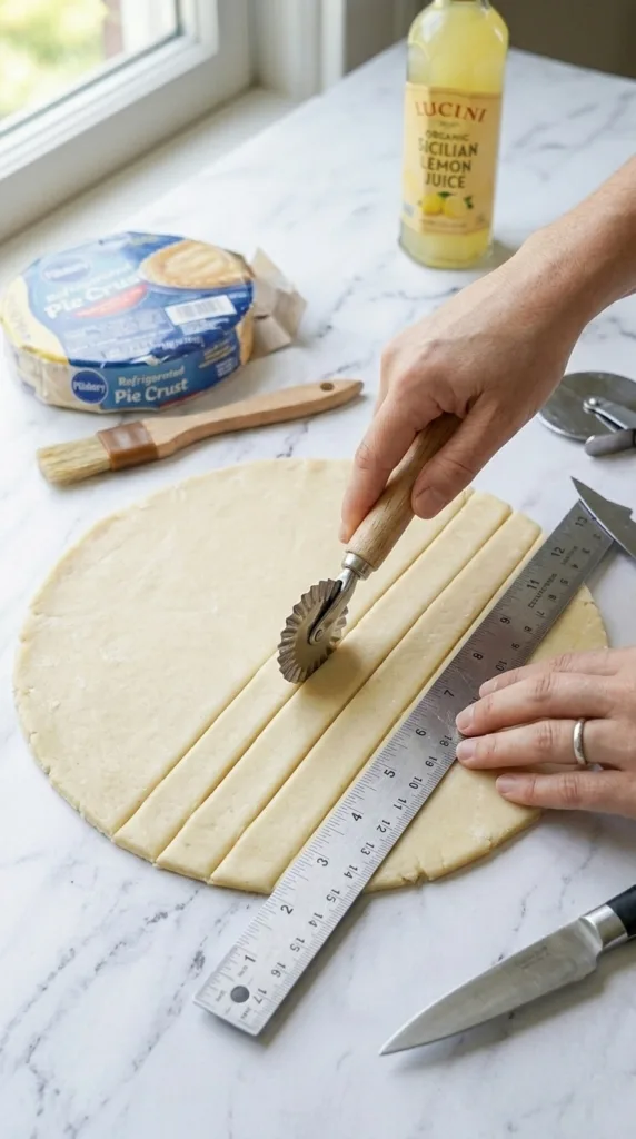 Cutting dough into strips for lattice top