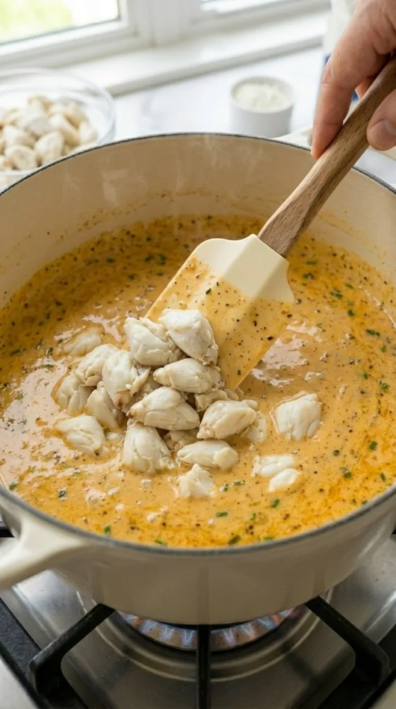 The Best Cream of Crab Soup: Maryland Luxury 16 Folding jumbo lump crab into silky cream of crab soup