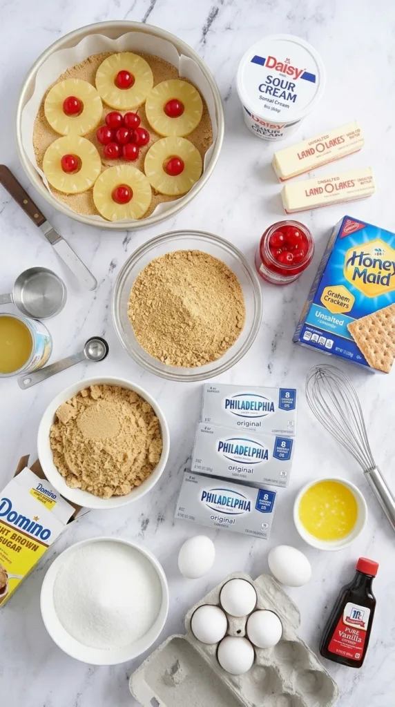 Key ingredients for Pineapple Upside Down Cheesecake