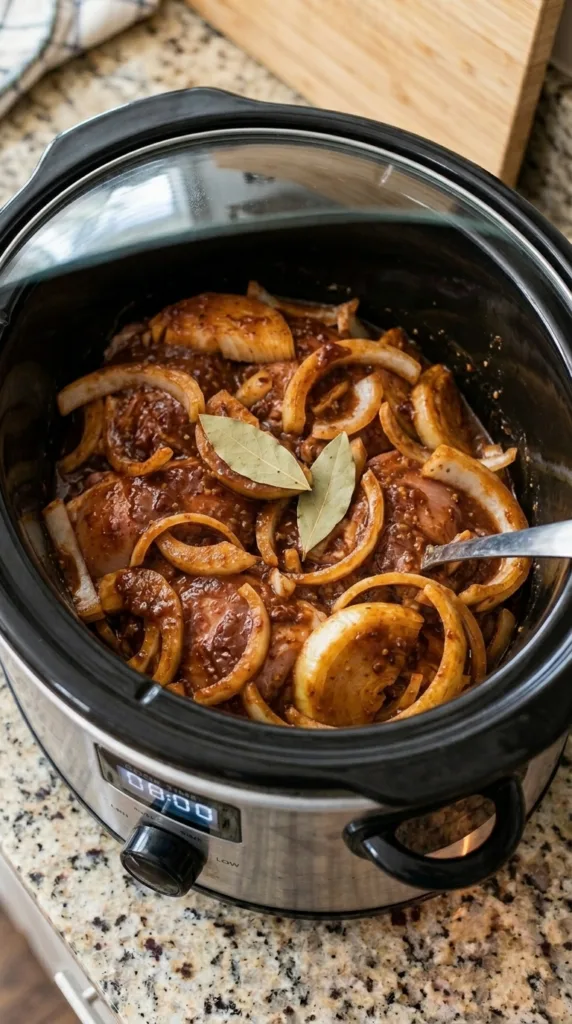 Pouring chipotle sauce over chicken in slow cooker
