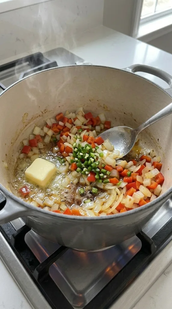 Best Creamy Chicken Corn Chowder 14 Sautéing aromatics in bacon fat for creamy chicken corn chowder