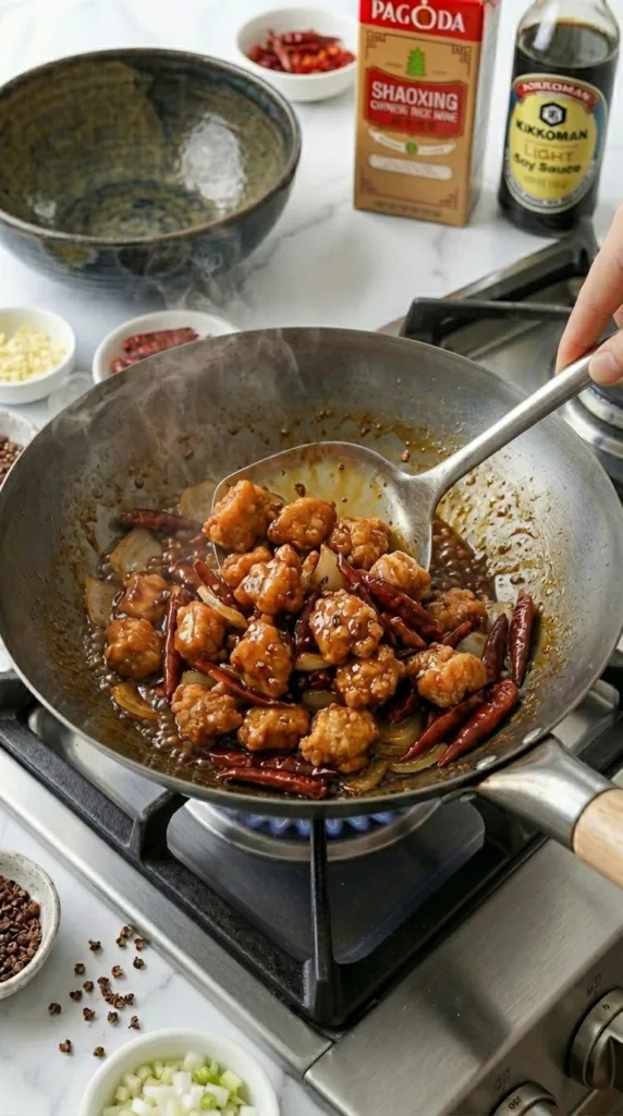 Szechuan Chicken with Sichuan Peppers 19 Tossing crispy chicken in authentic Szechuan mala sauce