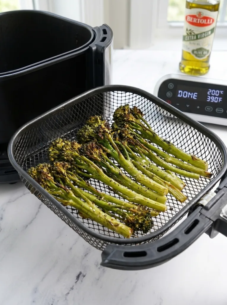 Creamy Cajun Chicken with Amazing Air Fryer Potatoes 19 Air fried broccolini with crispy golden tips — healthy side for Cajun chicken