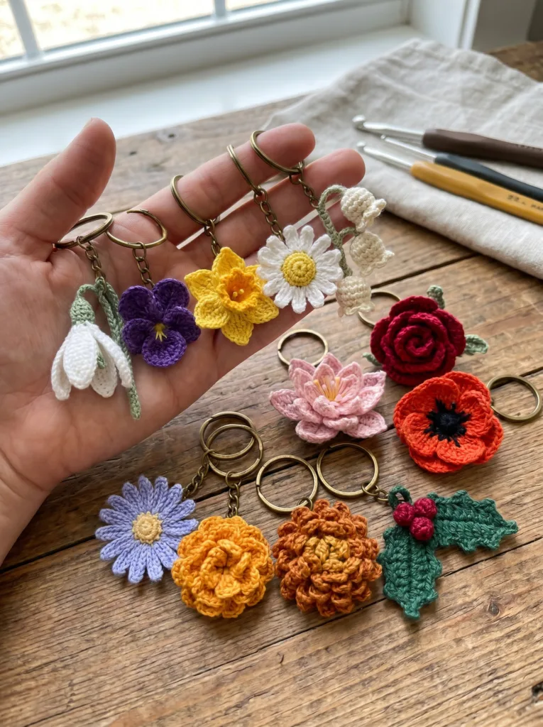 Colorful birth flower keychain – personalized gift idea