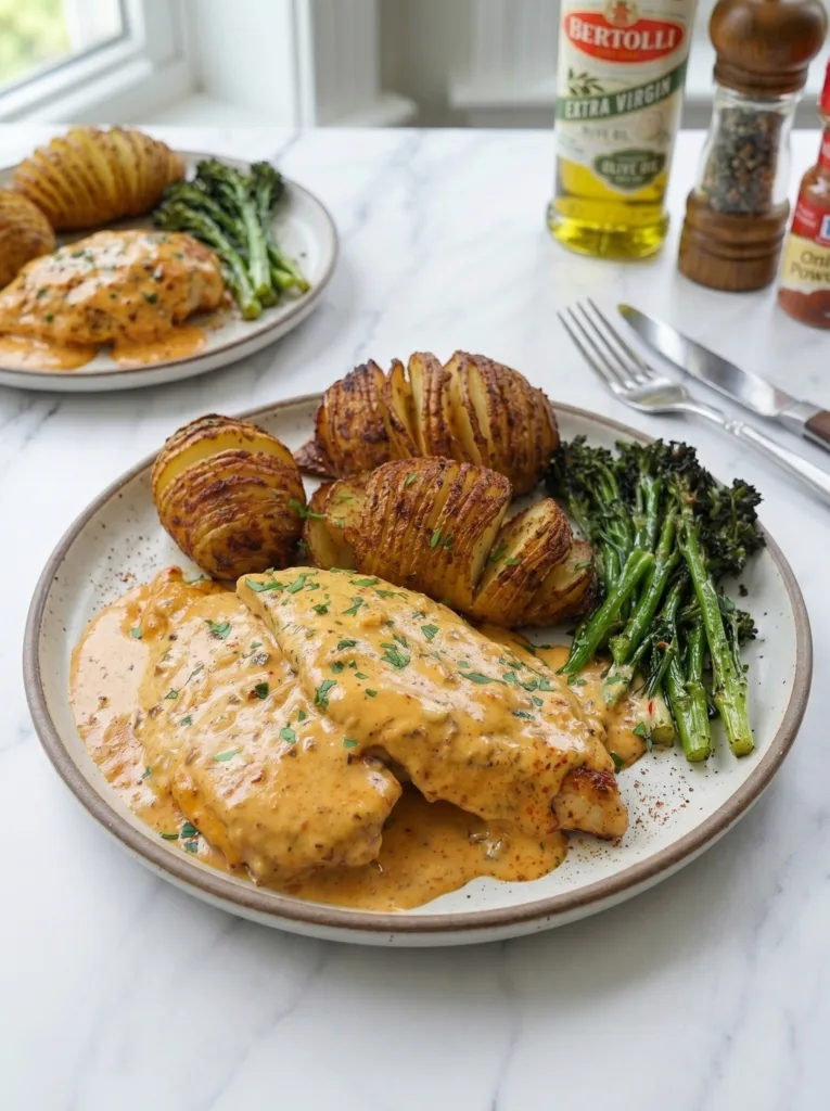 Creamy Cajun Chicken with Amazing Air Fryer Potatoes 20 Creamy Cajun chicken with crispy hasselback potatoes and air-fried broccolini — complete comfort meal