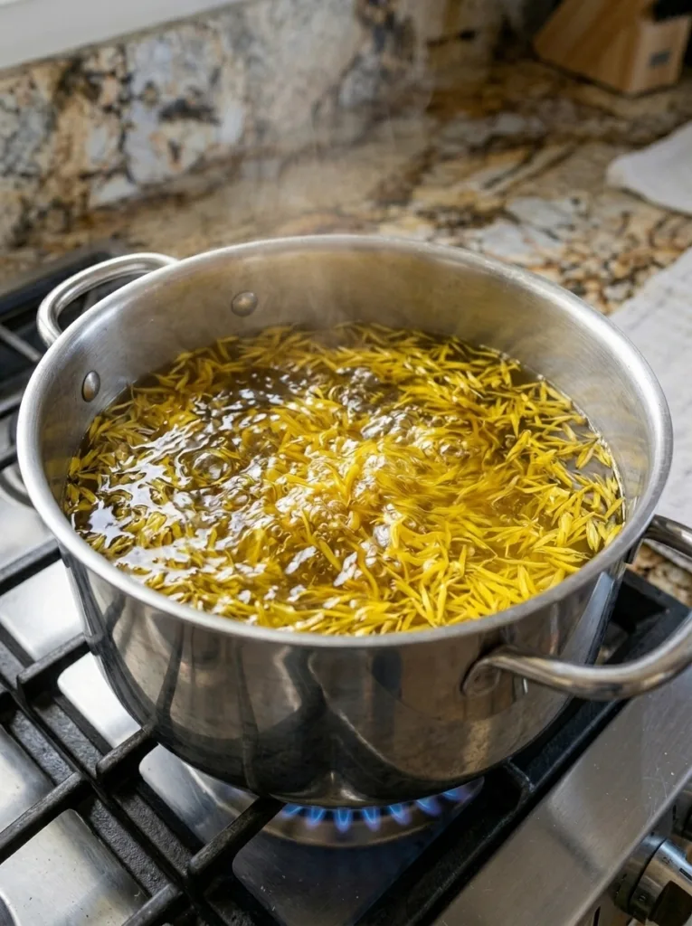 Dandelion petals boiling in a pot of water during quick extraction metho