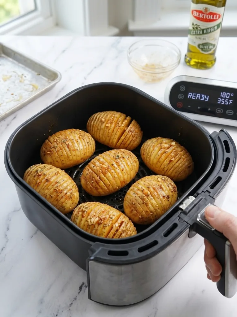 Creamy Cajun Chicken with Amazing Air Fryer Potatoes 14 Hasselback potatoes air frying at 180°C until crispy and golden
