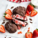 Healthy chocolate strawberry yogurt clusters frozen and ready to serve