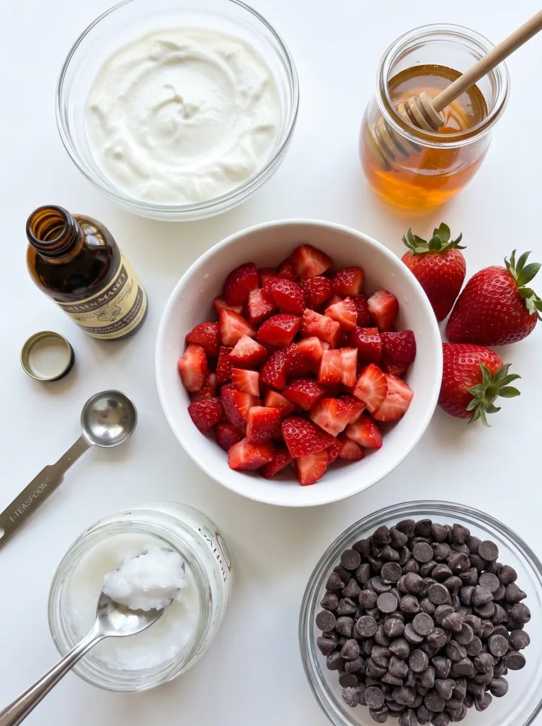 Key ingredients for Healthy Chocolate Strawberry Yogurt Clusters