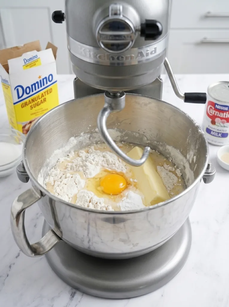 Layering beignet dough ingredients in bread machine for easy homemade beignets