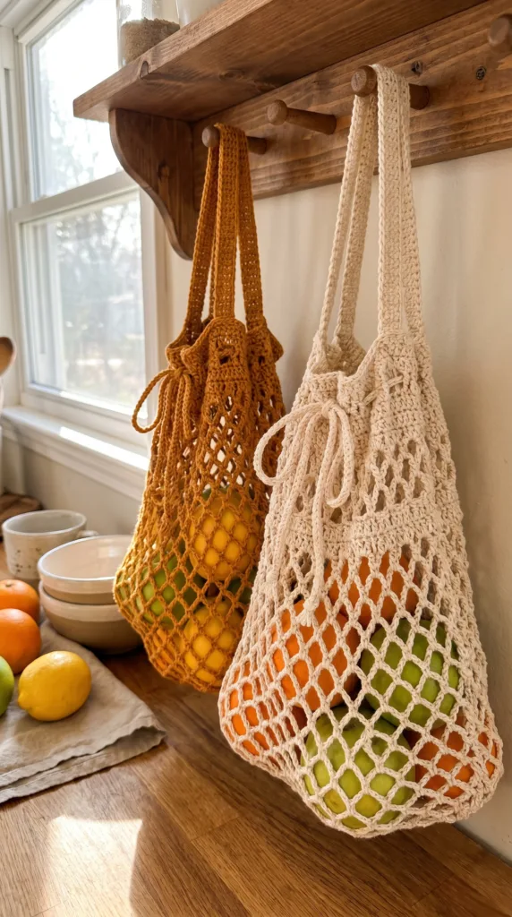 Set of crochet mesh produce bags – eco friendly gift idea