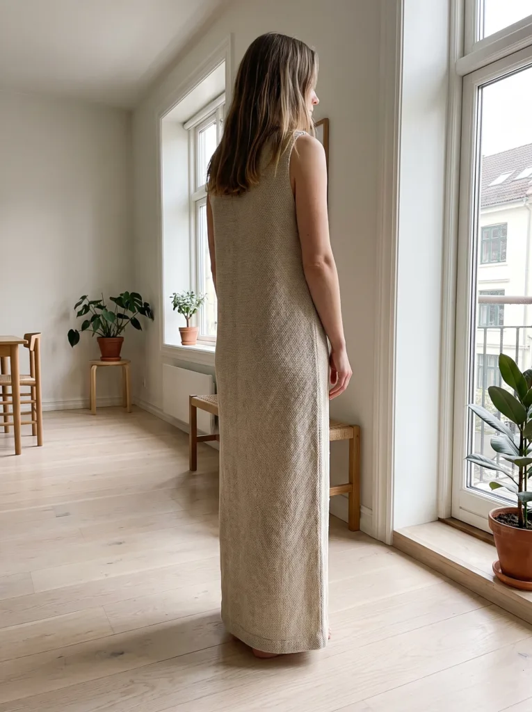 27 Gorgeous Crochet Dress Ideas You'll Love This Summer 22 Crochet oatmeal linen-stitch dress with minimalist straight silhouette