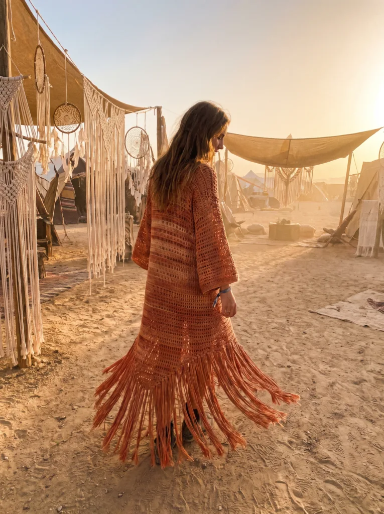 27 Gorgeous Crochet Dress Ideas You'll Love This Summer 26 Crochet terracotta boho dress with thick relaxed fringe hemline